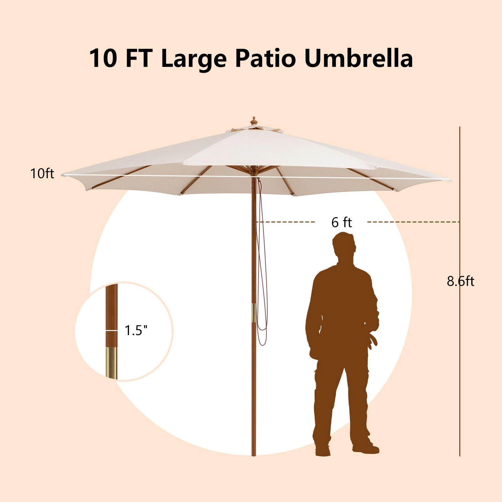 SlickBlue 10 Ft Patio Umbrella with Rope Pulley, Beige, Vented Canopy