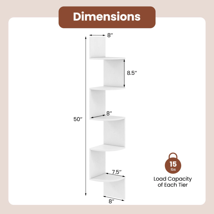 Hivvago Floating Corner Shelf with 5 Open Tiers and Wall-Mounted Design