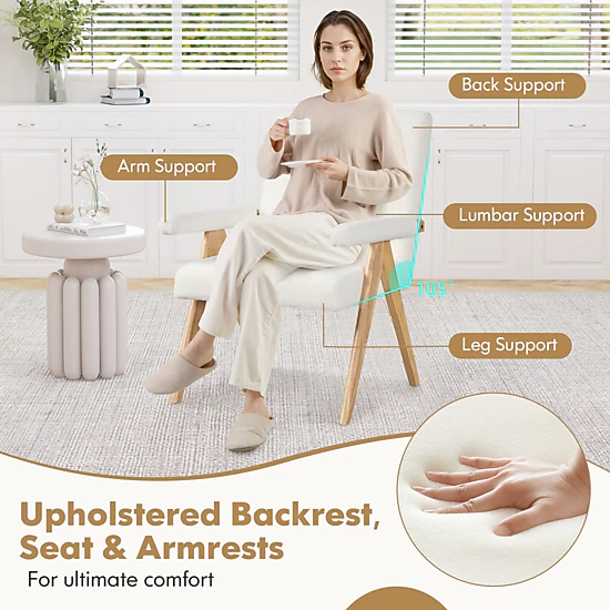 SUGIFT Mid Century Modern Rubber Wood Accent Chair with Sherpa Fabric 26-in Wide Seat 350-lb Capacity Beige and Natural