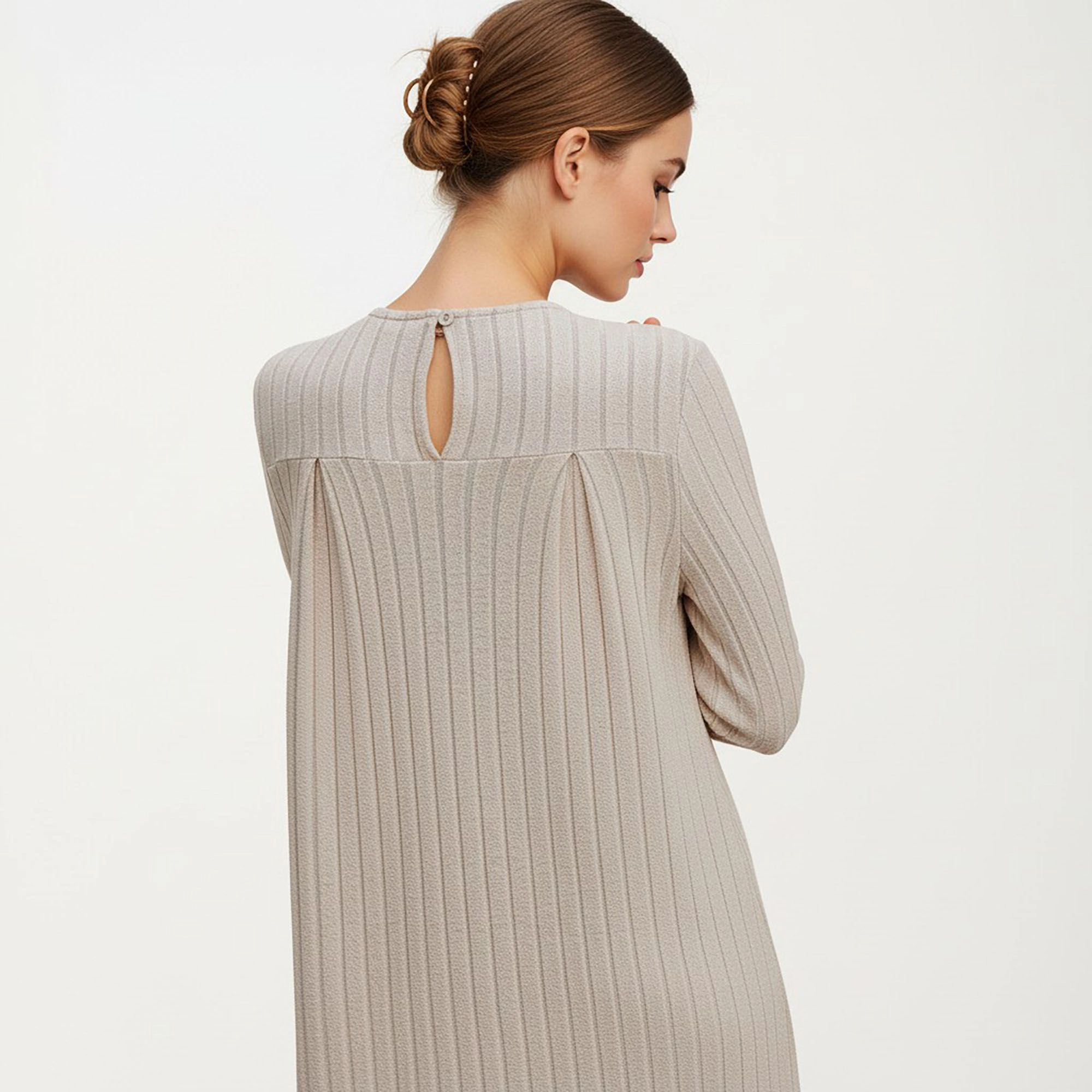 Anna-Kaci Women's Long Sleeve Pleated Vertical Stripes Dress