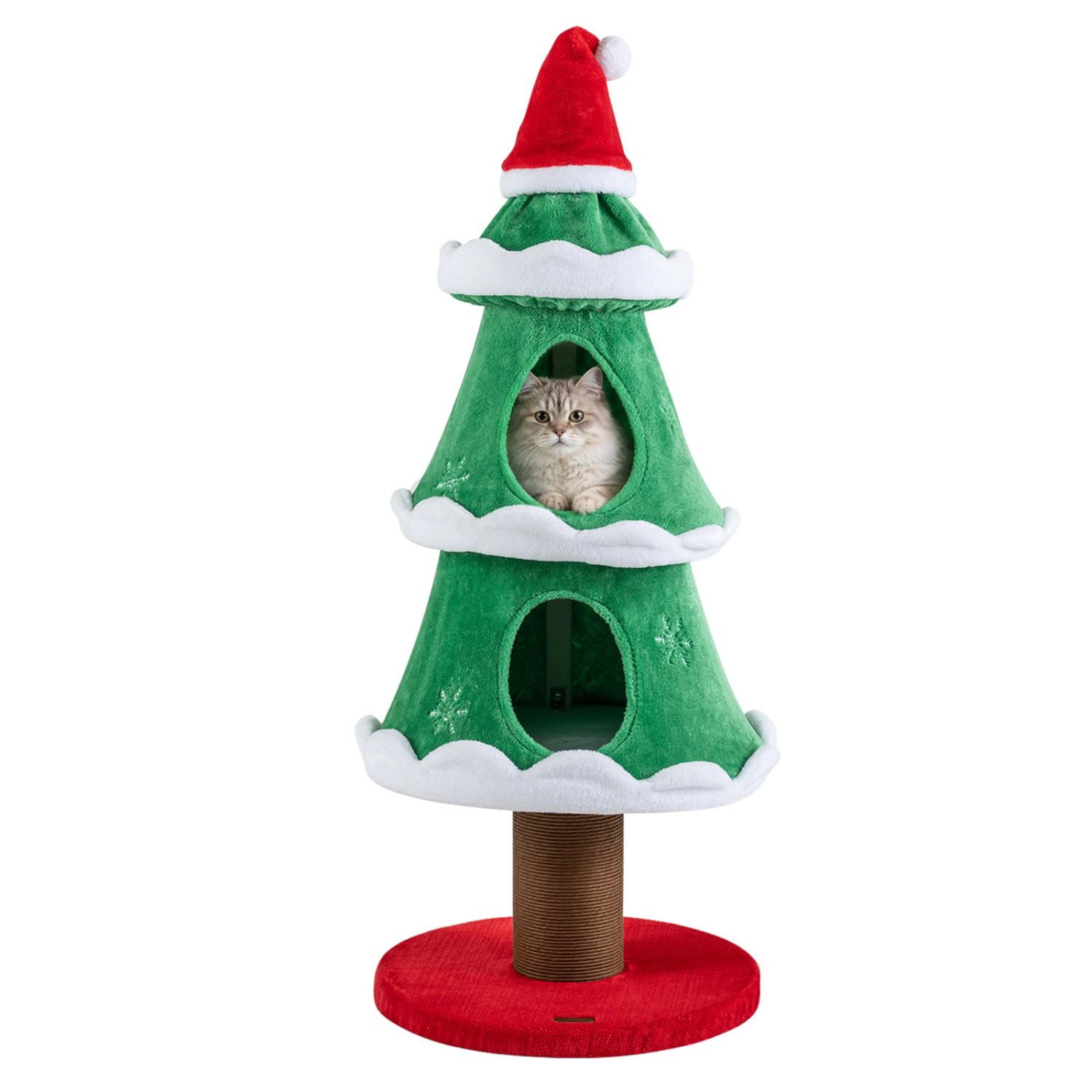 LJG 51" Christmas Cat Tree with 2 Cozy Condos and Scratching Post for Pets