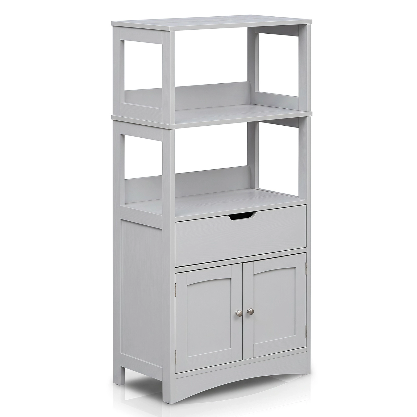 SUGIFT Bathroom Storage Cabinet with Open Shelves Drawer and Doors 110-lb Capacity Engineered Wood Black Gray White