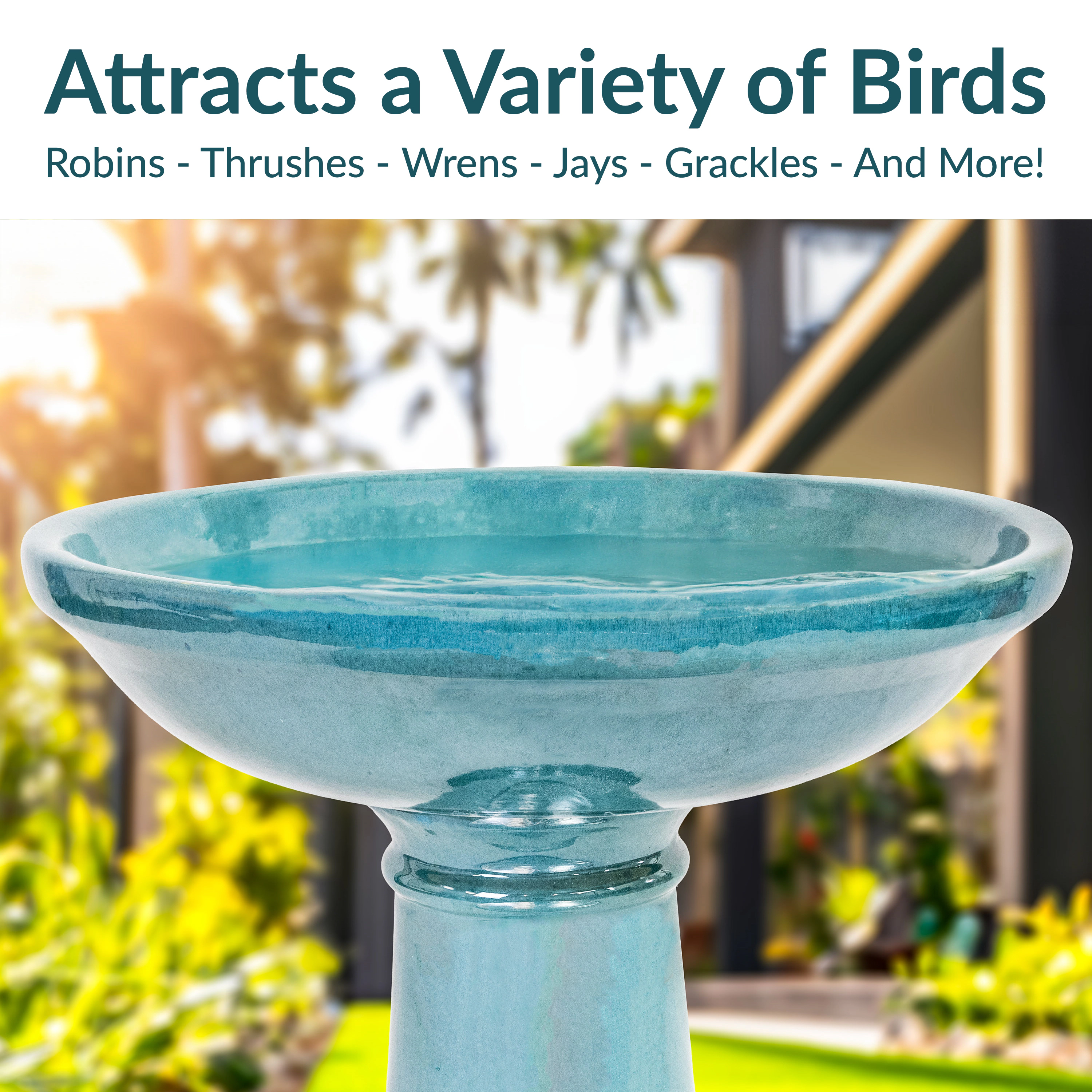 Sunnydaze Calais Glazed Ceramic Bird Bath for Outside, 25” H, Jade Green
