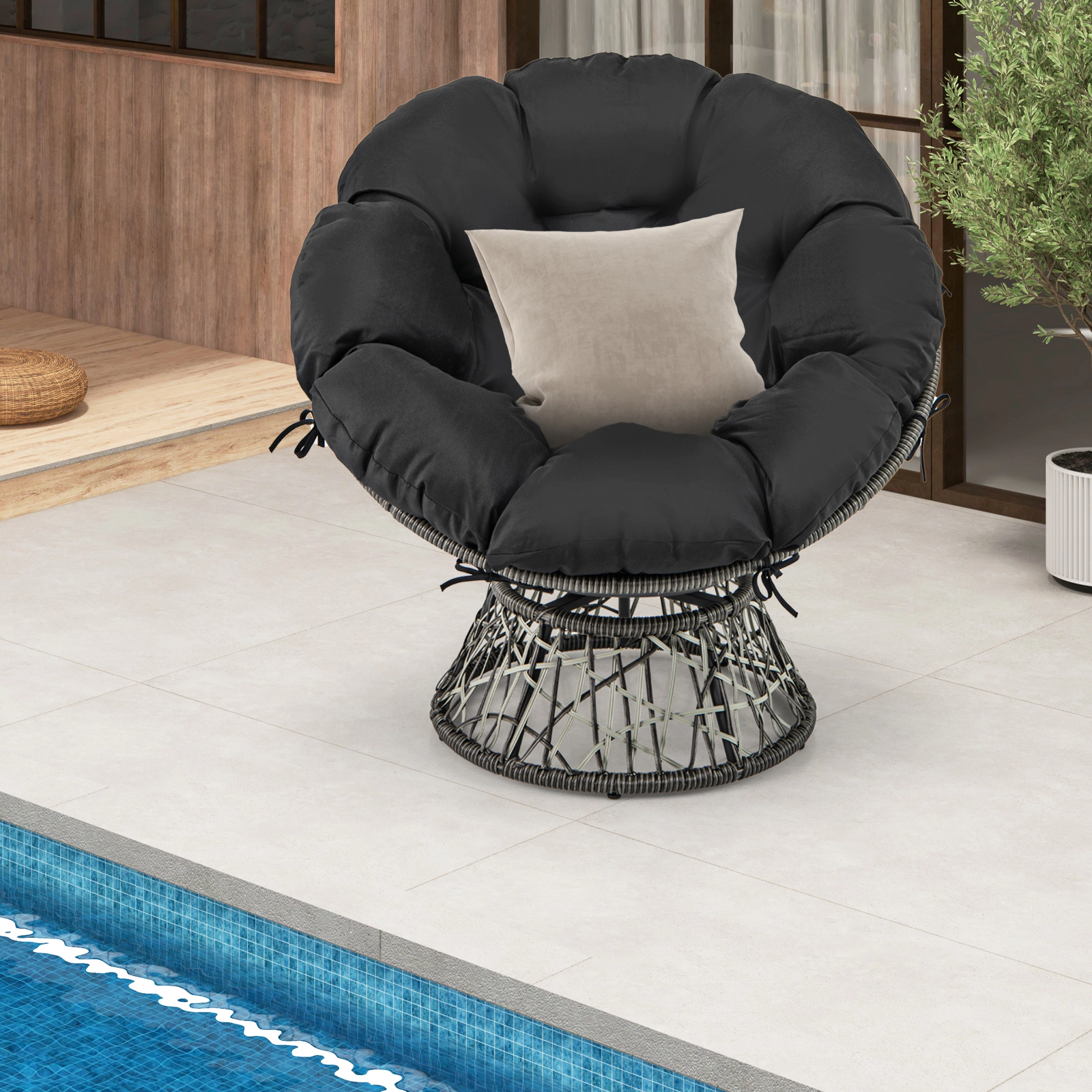 LJG PE Wicker Papasan Chair with Thick and Removable Cushion