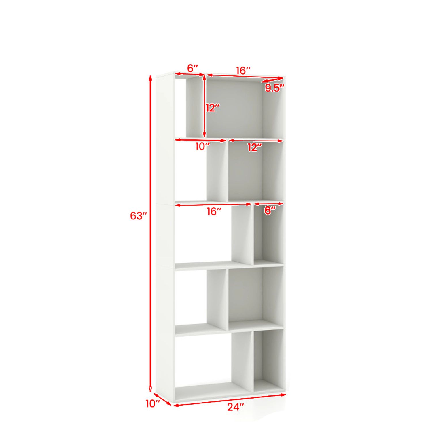 Hivvago Tall 10-Compartment Geometric Bookshelf