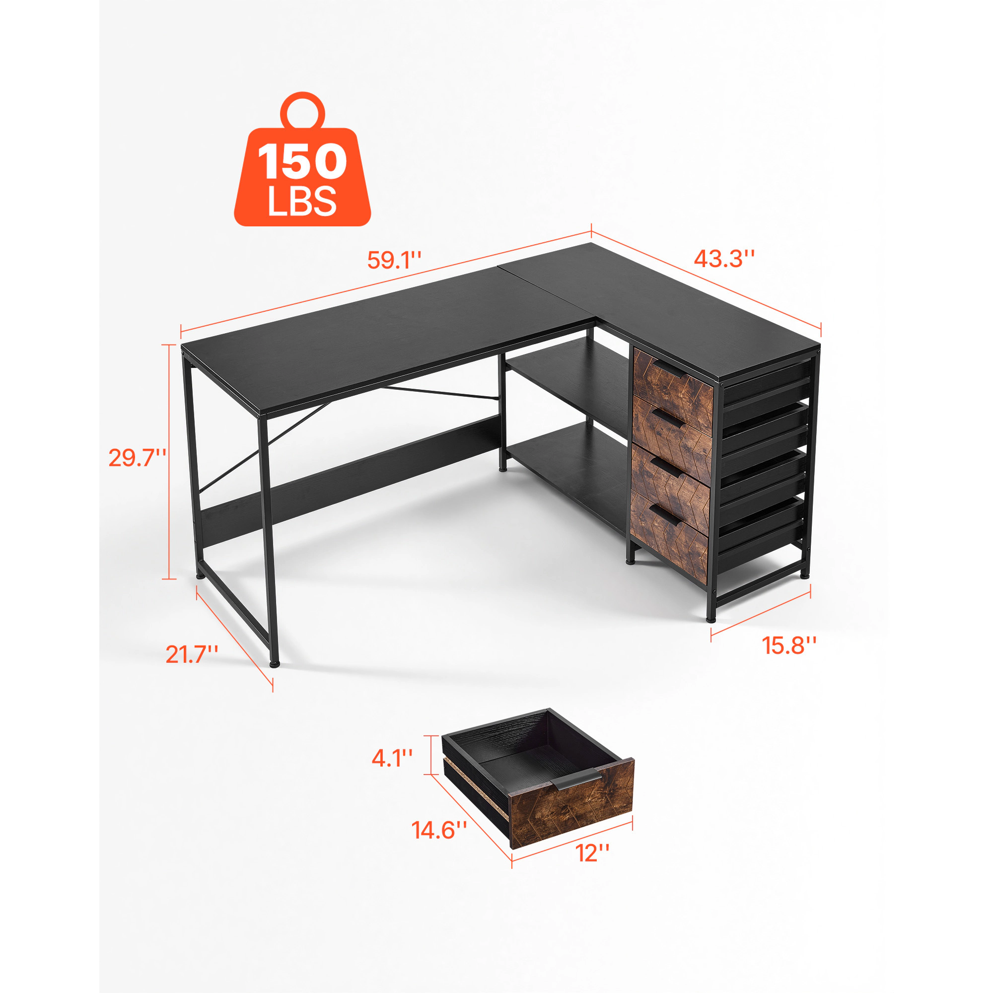 HONGGE L-Shaped Computer Desk, Reversible Corner Gaming Desk