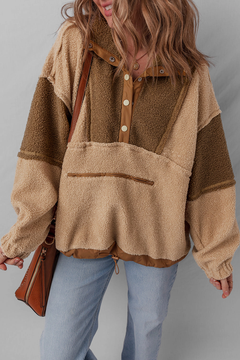 Threaded Pear Women's Adaline Patchwork Half Sherpa Sweatshirt