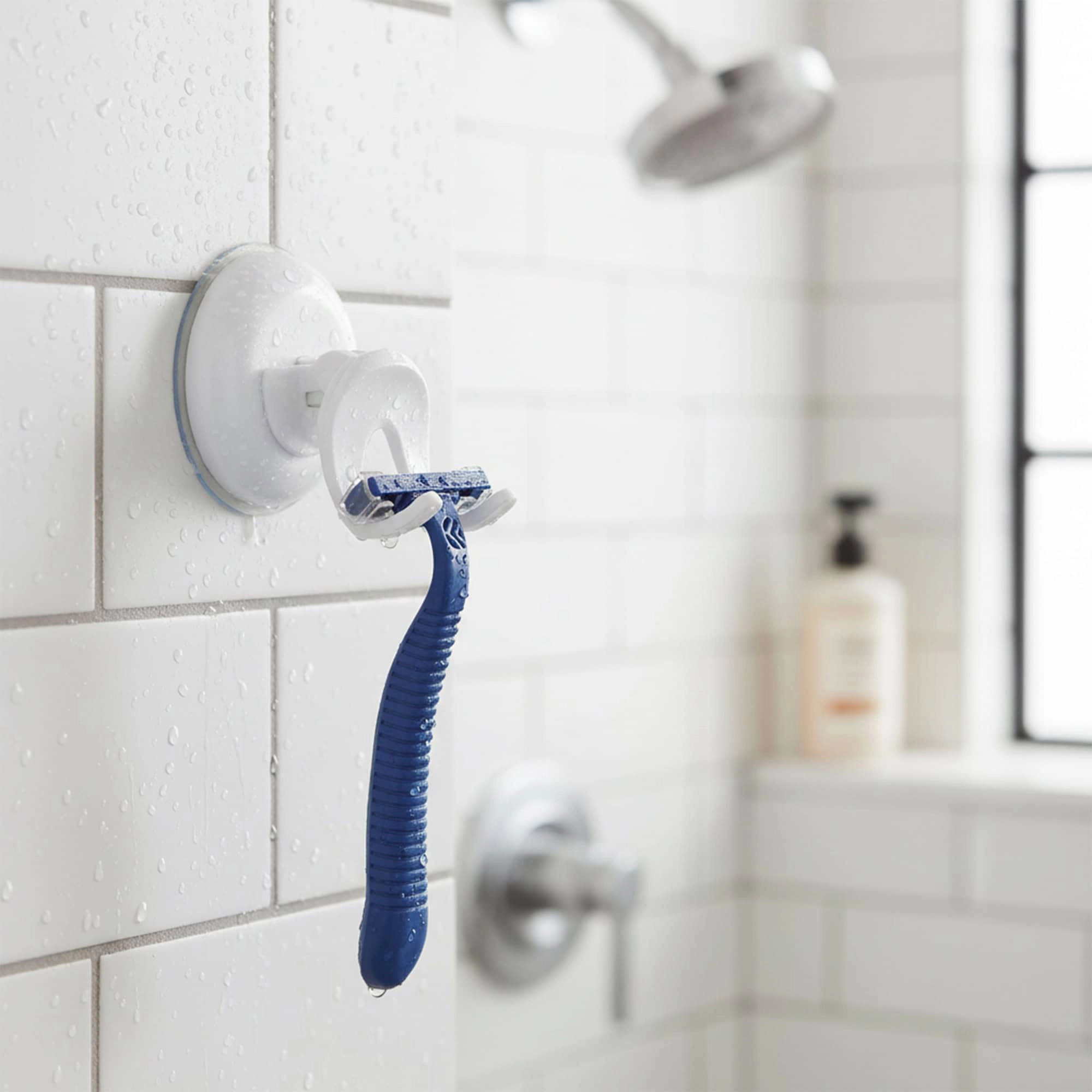 Evideco French Home Goods White Suction Razor Holder, No-Drill Shower Razor Rack