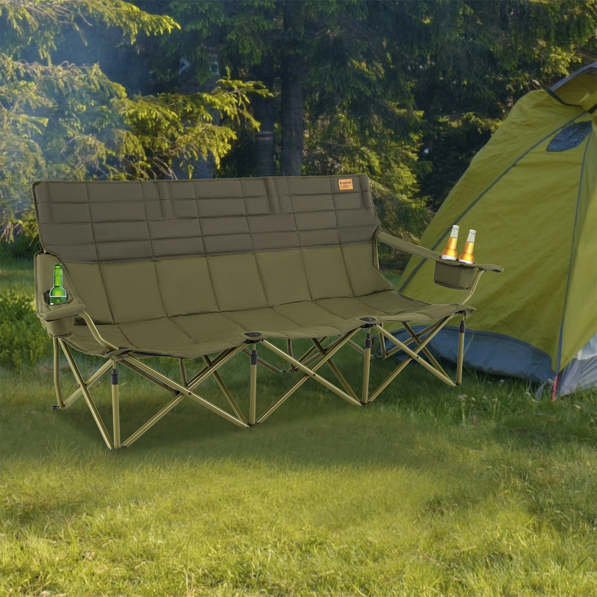 SUGIFT 900-lb Capacity 3-Person Extra Wide Folding Camping Chair Couch with 2 Cup Holders and Storage Bag