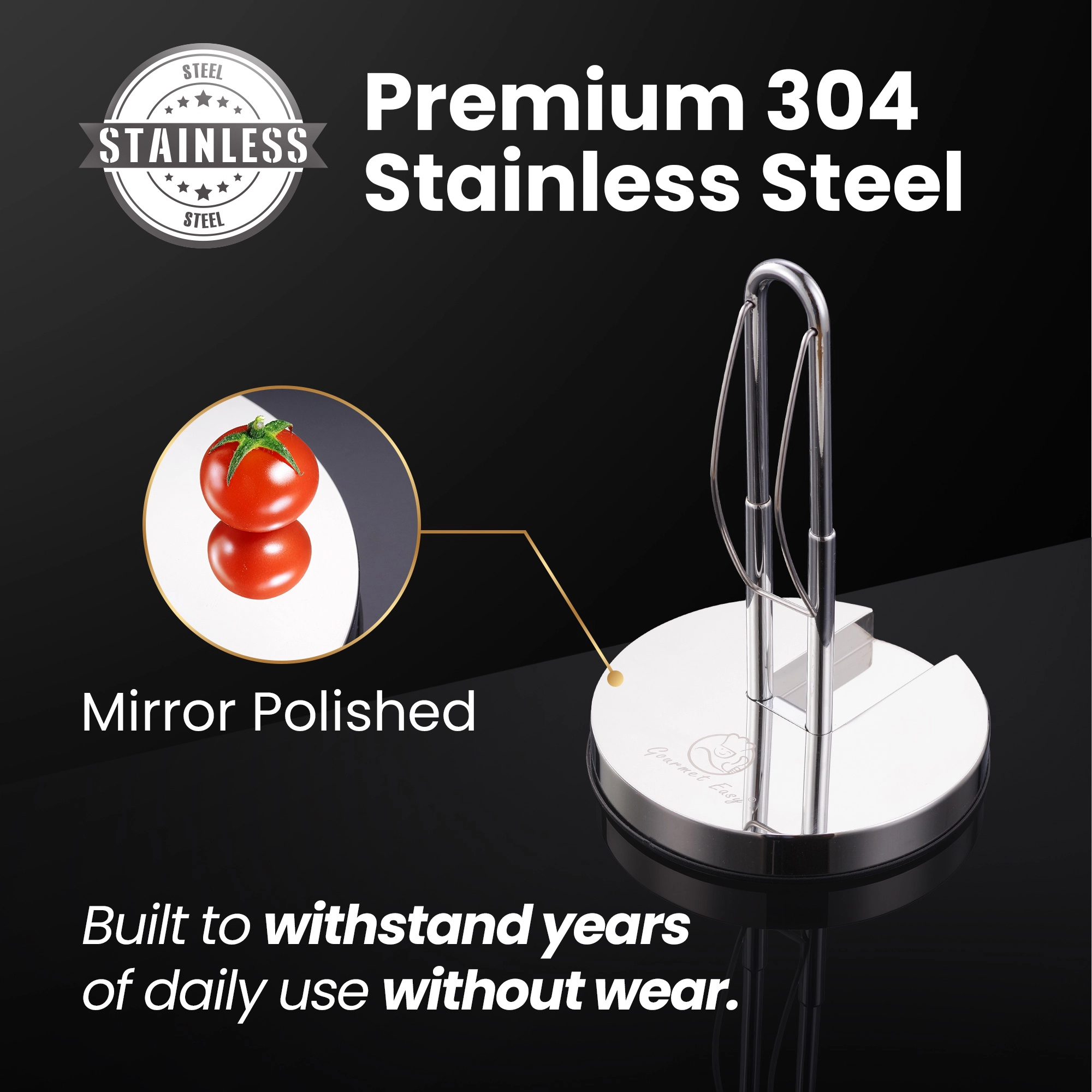 Gourmet Easy Stainless Steel Paper Towel Holder, Anti-Slip for One-Hand Tear, Adjustable & Foldable