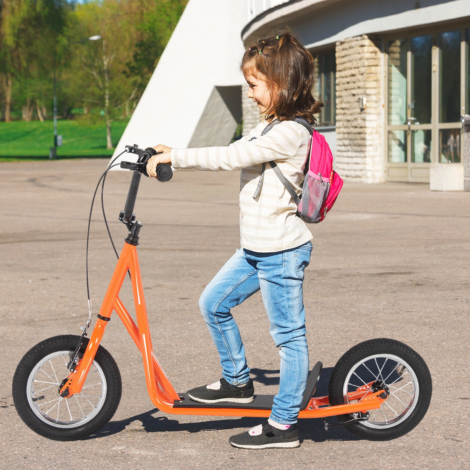 SUGIFT Height Adjustable Kid Kick Scooter with 12-in Air Filled Wheels 165-lb Capacity Ages 8+ Orange