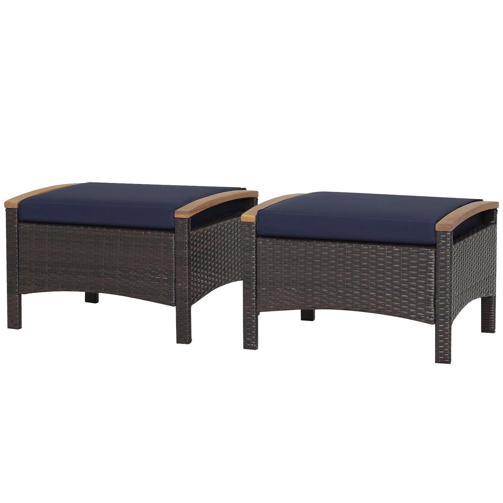 SUGIFT Set of 2 Mix Brown Outdoor Wicker Ottomans with Washable Cushions