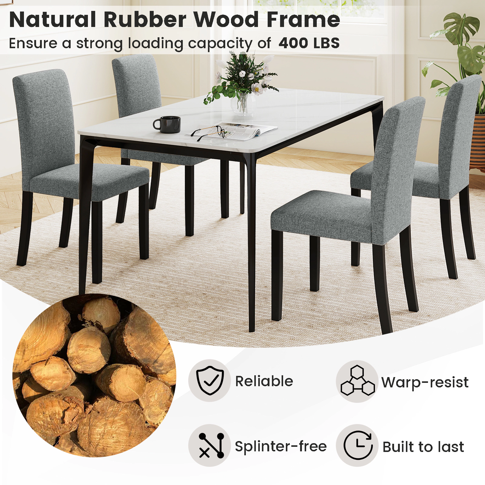 LJG Dining Chair Set of 2 Mid-Century Modern Chairs with Rubber Wood Legs