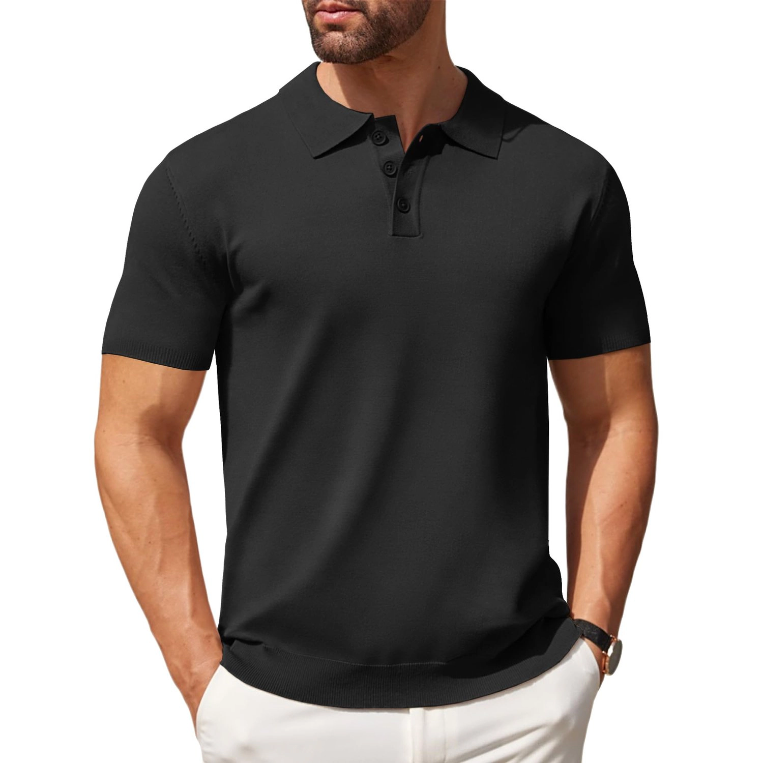COOFANDY Short Sleeve Knit Polo Shirt Summer Collar Button Placket Casual Tops