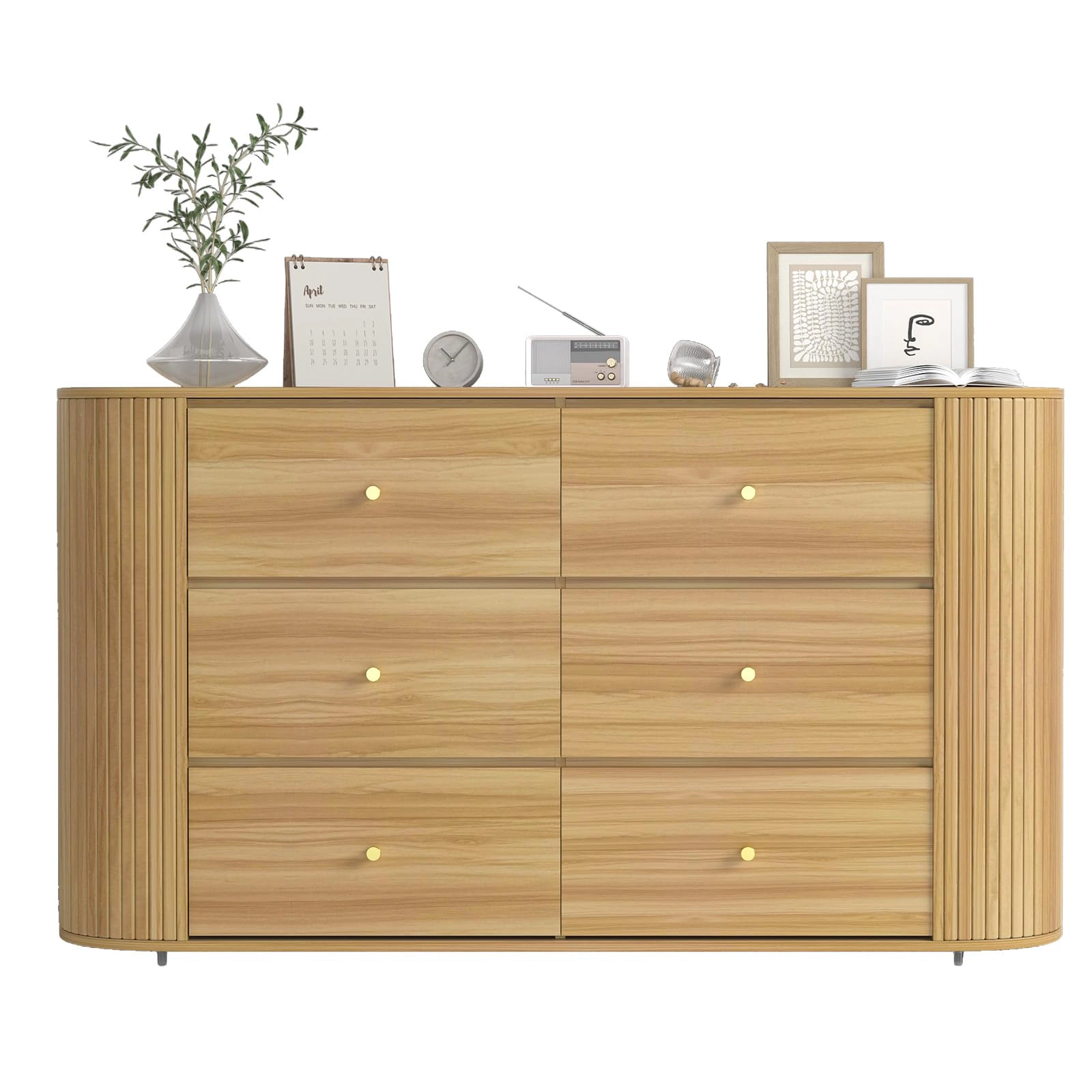 9 Drawer Dresser, Vintage Wood Storage Cabinet with Embossed Details and Metal Handles