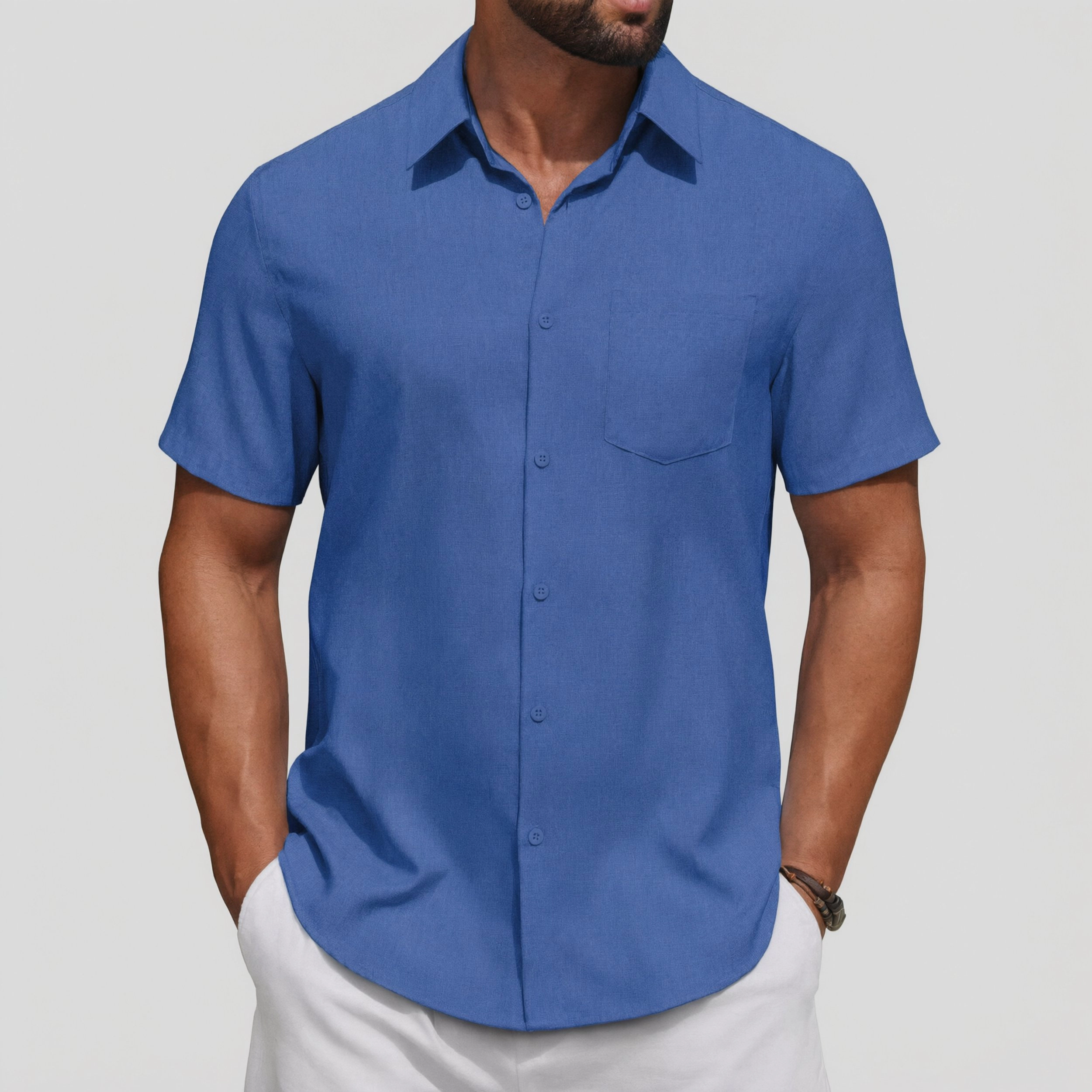 COOFANDY Mens Short Sleeve Button Down Shirt  Lapel Collar Pocket Casual Tops