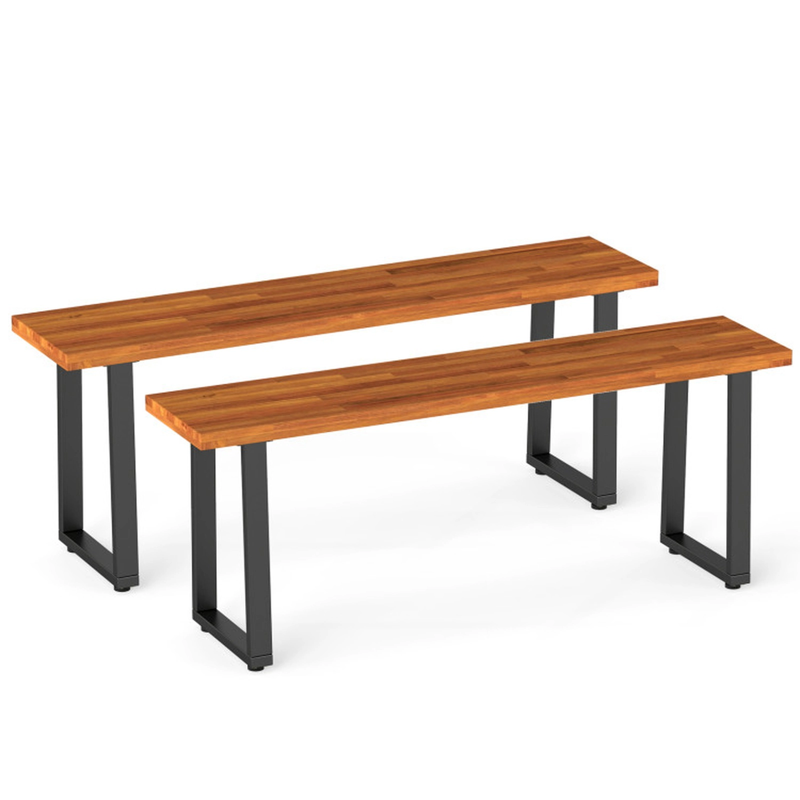 SUGIFT Set of 2 Acacia Wood Patio Dining Benches 800-lb Capacity 47-in Long Entryway and Poolside Seating