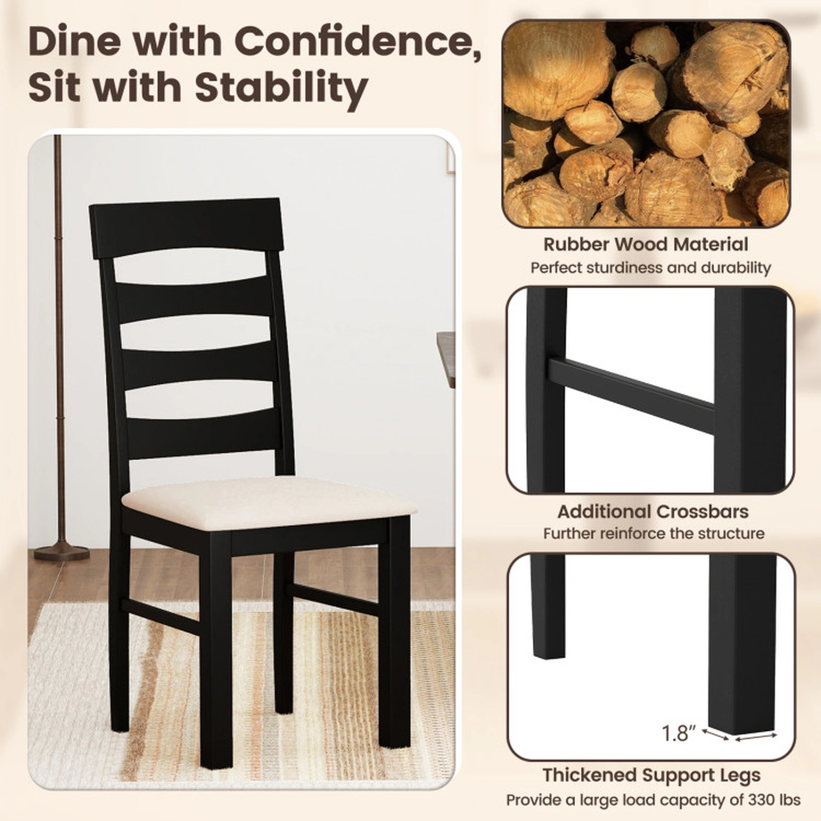 SUGIFT High Back Dining Room Chair 330-Lb Capacity Black & Beige 38-in Tall