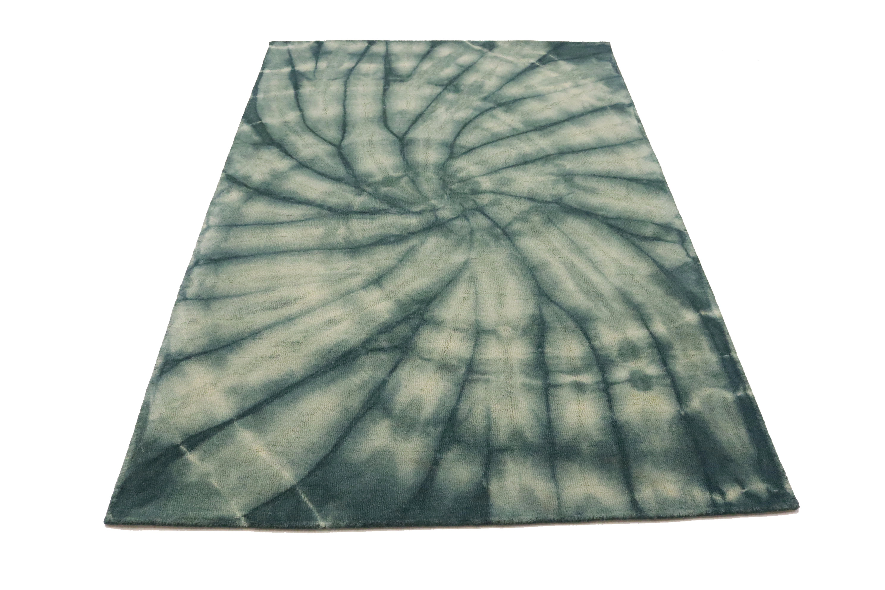 Magic Rugs 5'0 X 8'0 Hunter Green Hand-Tufted Tie-Dye Modern Wool Rug