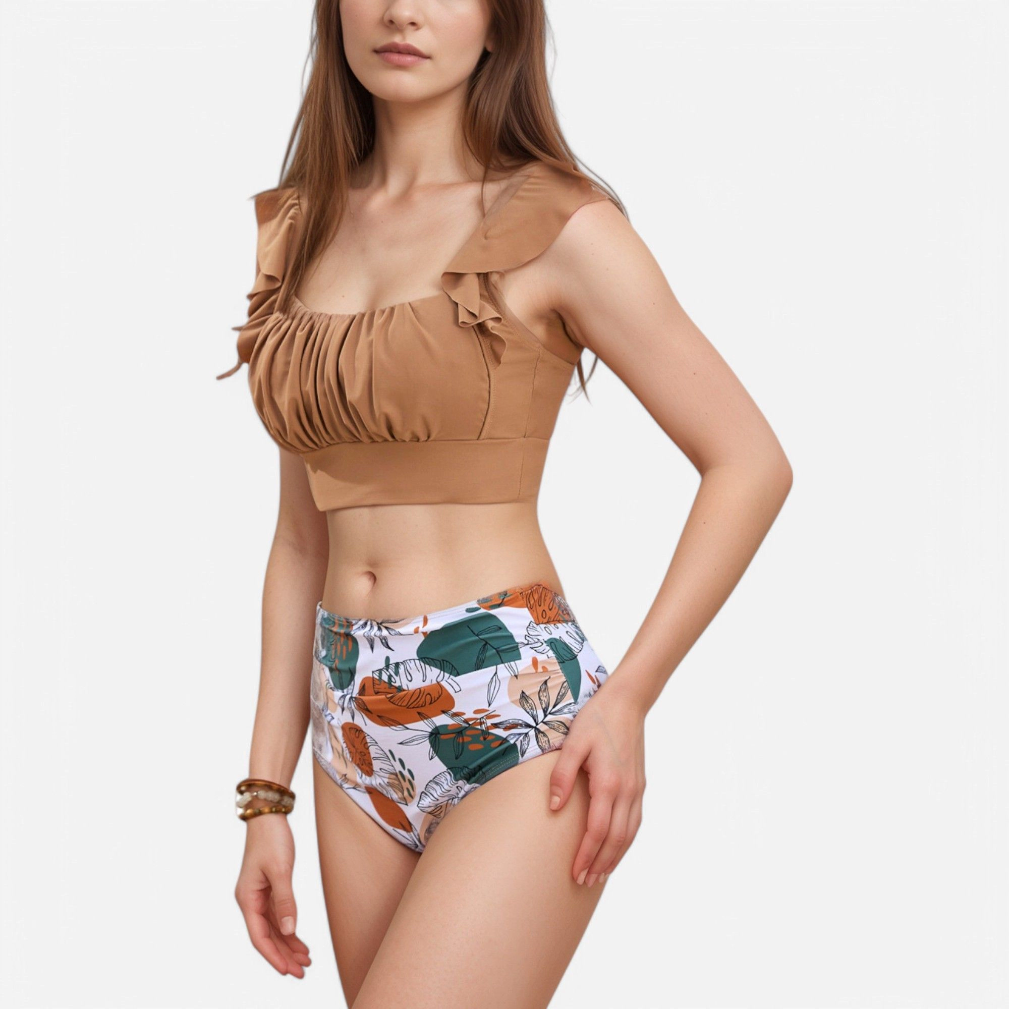 Anna-Kaci Women’s Ruffle Bikini Top and High-Waist Floral Bottoms