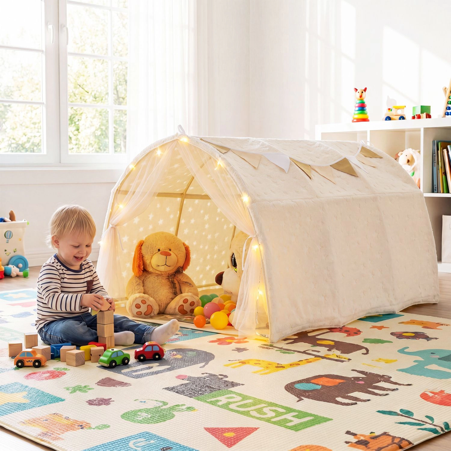 Slickblue Twin Bed Canopy Tent with Lights and Privacy Curtains