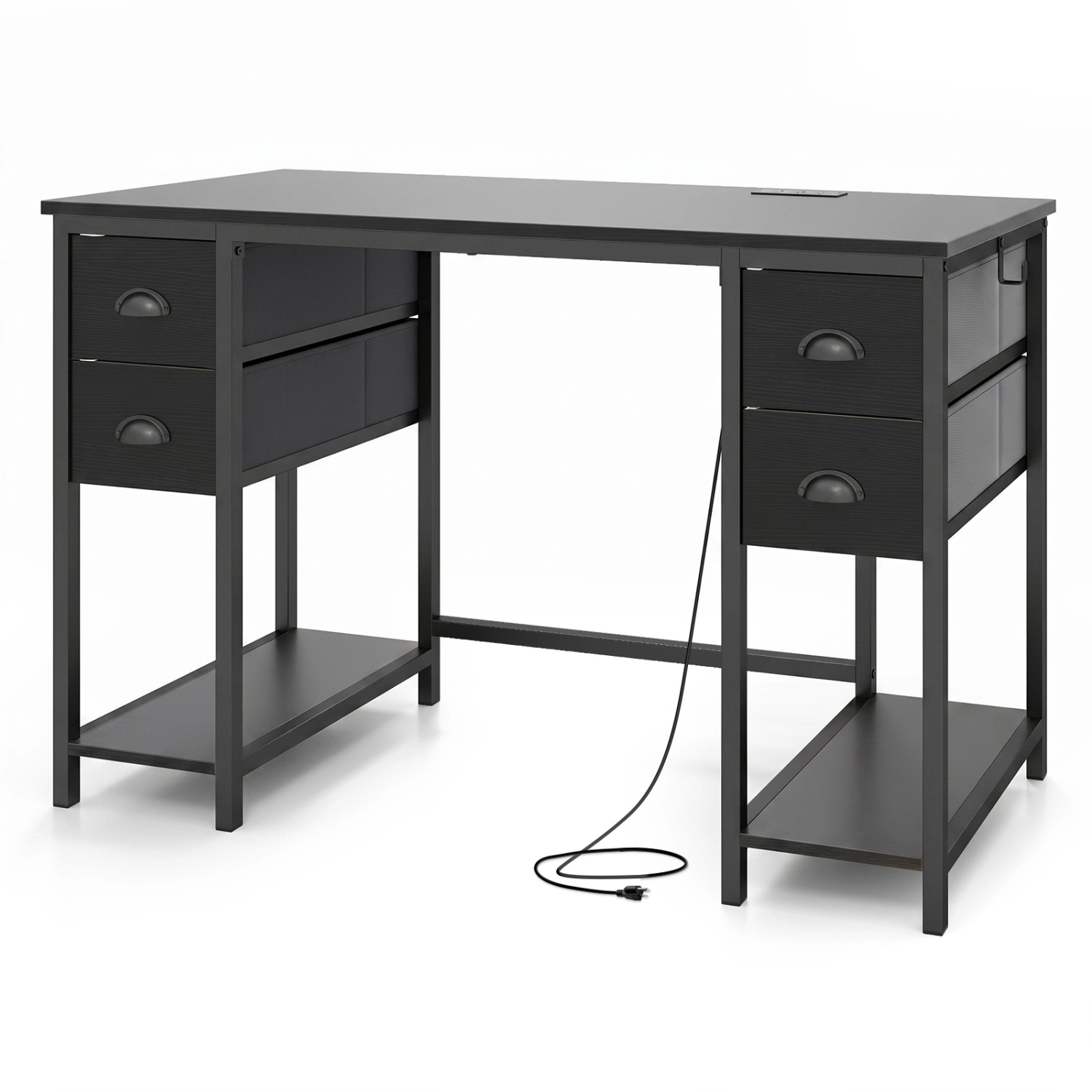 LJG 48 Inches Computer Desk with Power Outlet Home Office 4 Fabric Drawers