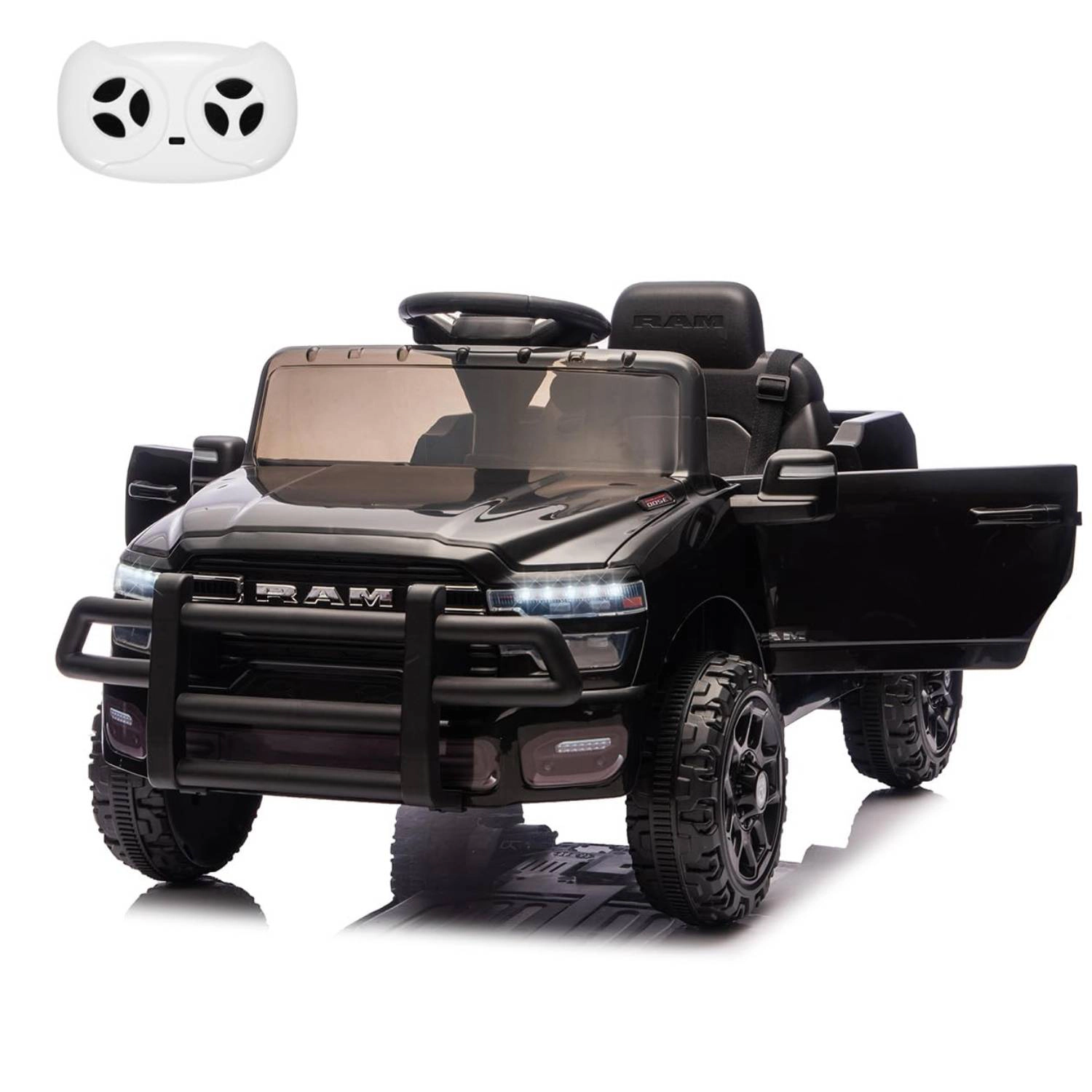 Enjyam Licensed RAM 12V Kids Ride On Truck with Remote Control, Electric Pickup Car LED Lights and Music