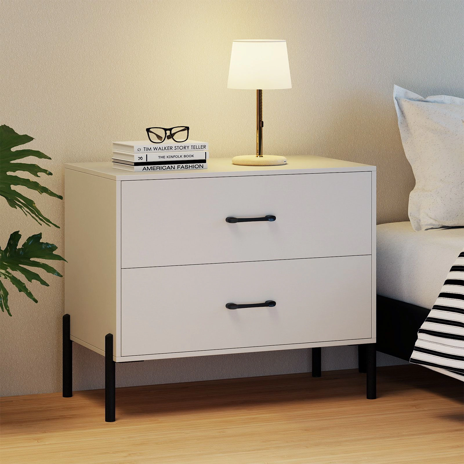 SlickBlue 2 Drawer Dresser Nightstand with Storage Cabinet