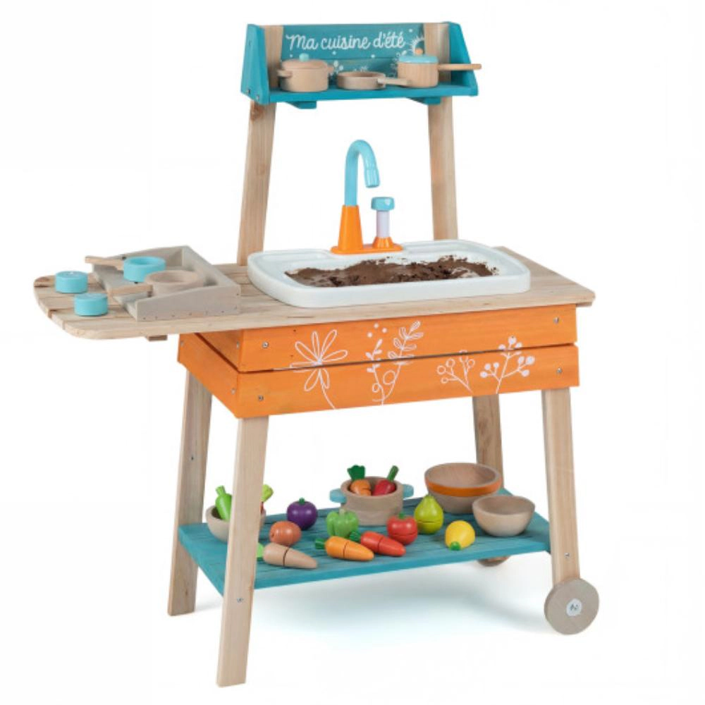 Hivvago Outdoor Kids Play Kitchen Set Wooden Toy Kitchen Playset with Removable Sink