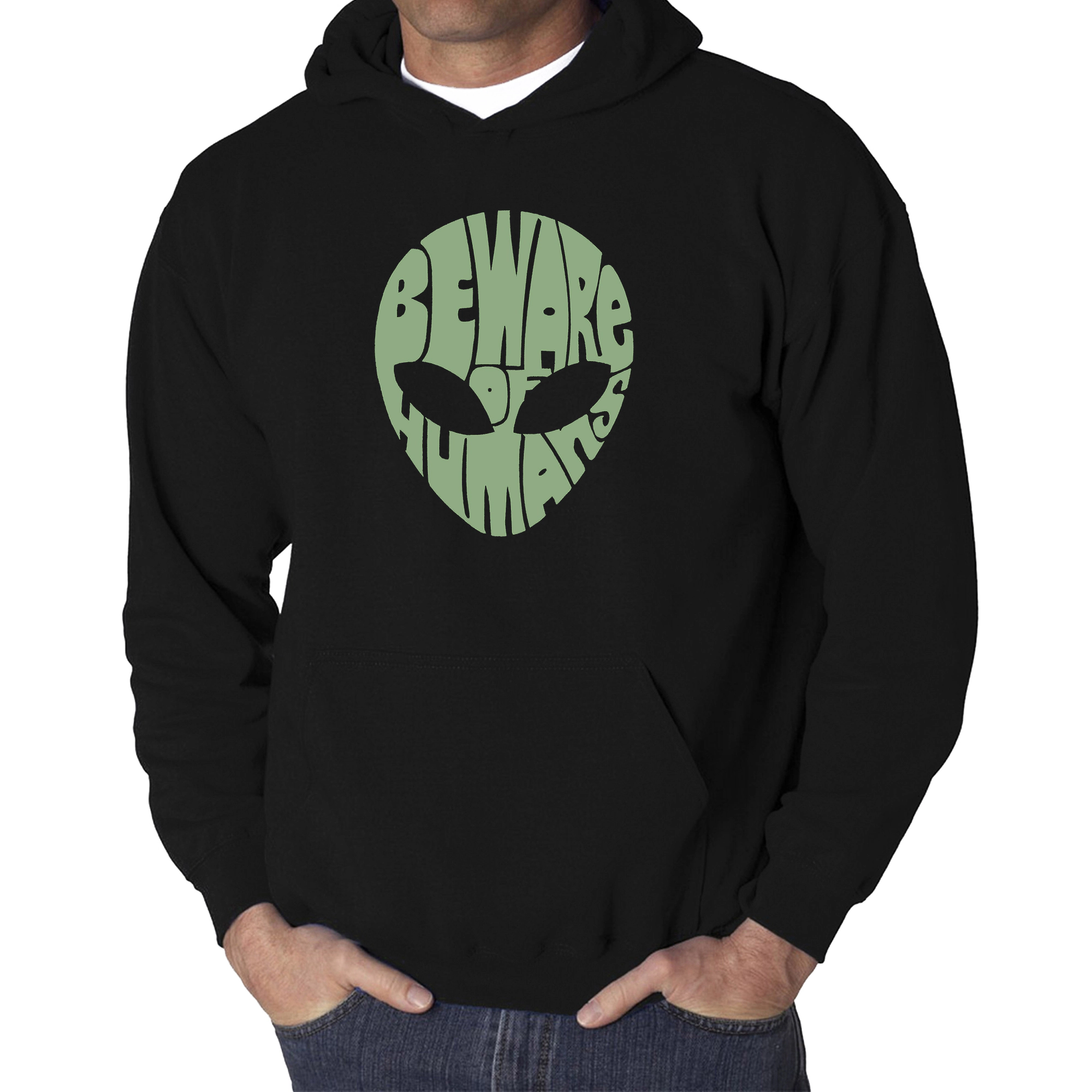 LA Pop Art Beware of Humans - Men's Word Hooded Sweatshirt