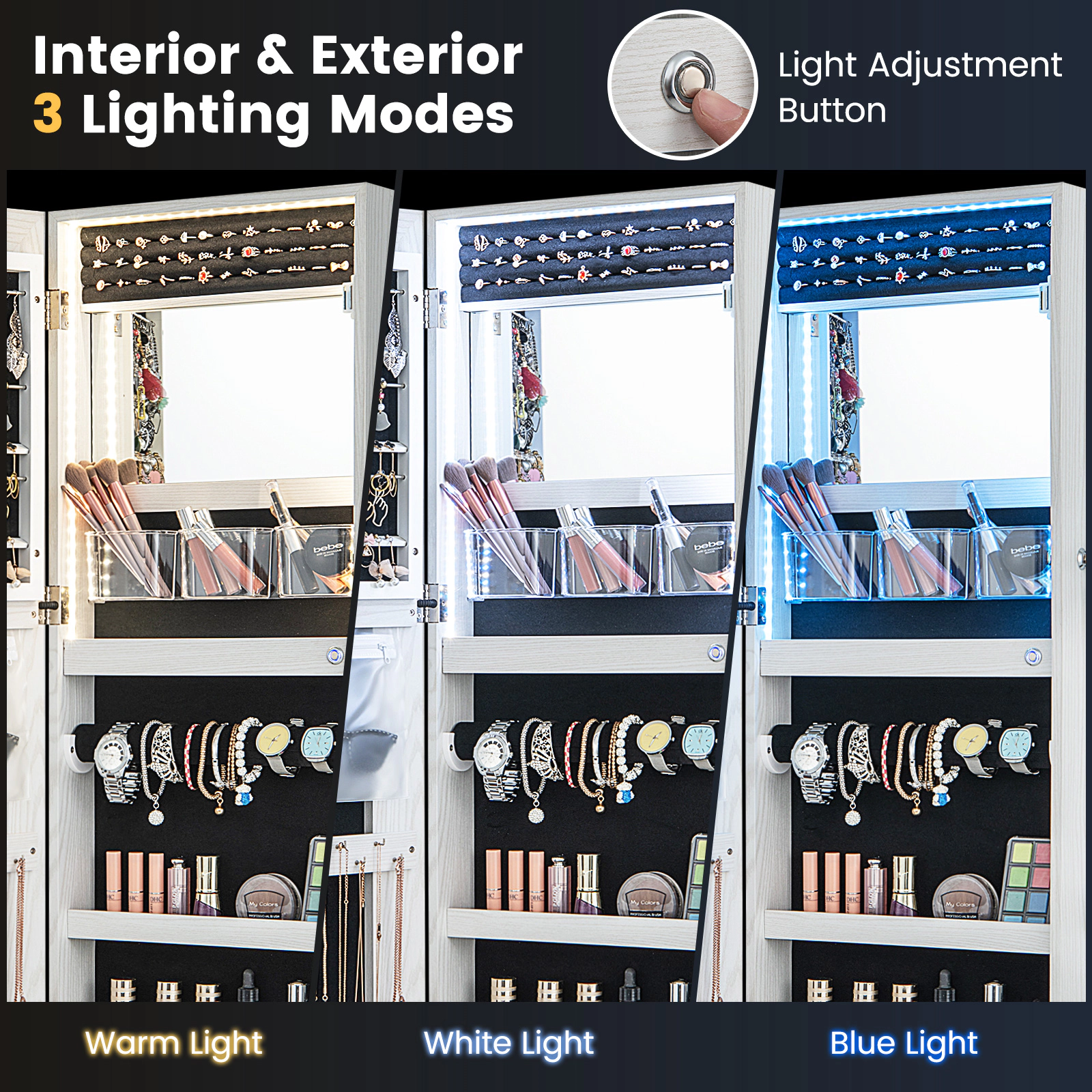 Hivvago Lockable Jewelry Mirror Cabinet with LED Lights