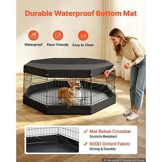 HONGGE Heavy Duty 8 Panel Dog Playpen with Door, Foldable Metal Pet Fence for Dogs, Cats, and Small Animals