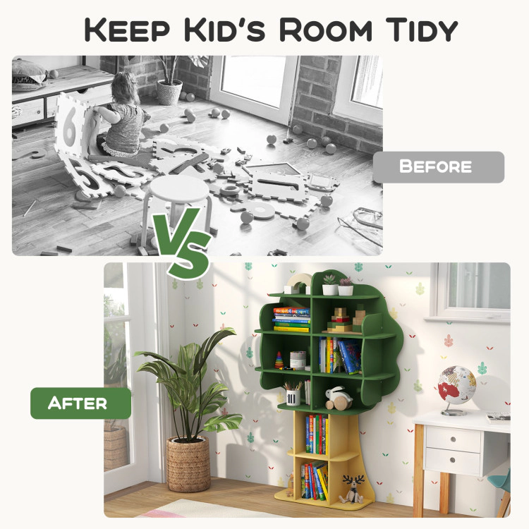 Hivvago Green Kids Bookcase Shelf Toy Storage Organizer with Open Storage Shelves