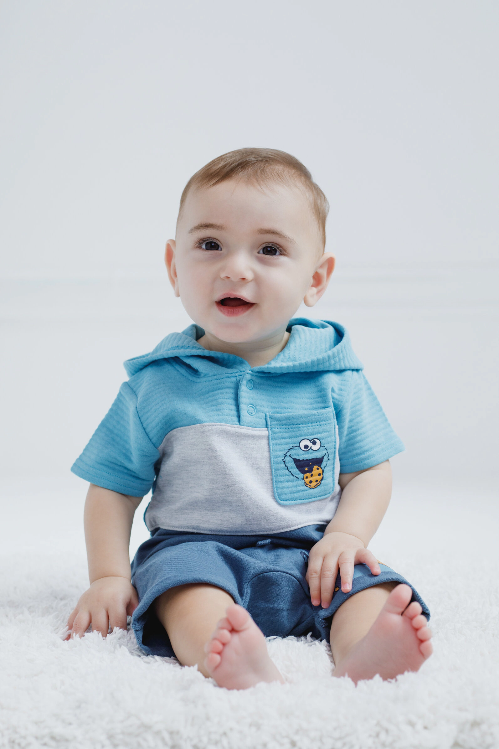 Sesame Street Boys' 2-Piece Hooded Tee and Shorts Set