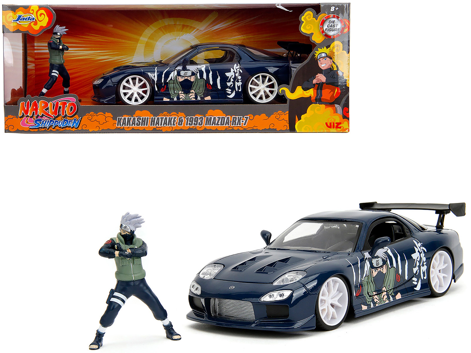 Jada 1993 Mazda RX-7 Dark Blue with Graphics and Kakashi Hatake Diecast Figure "Naruto Shippuden" (2009-2017)