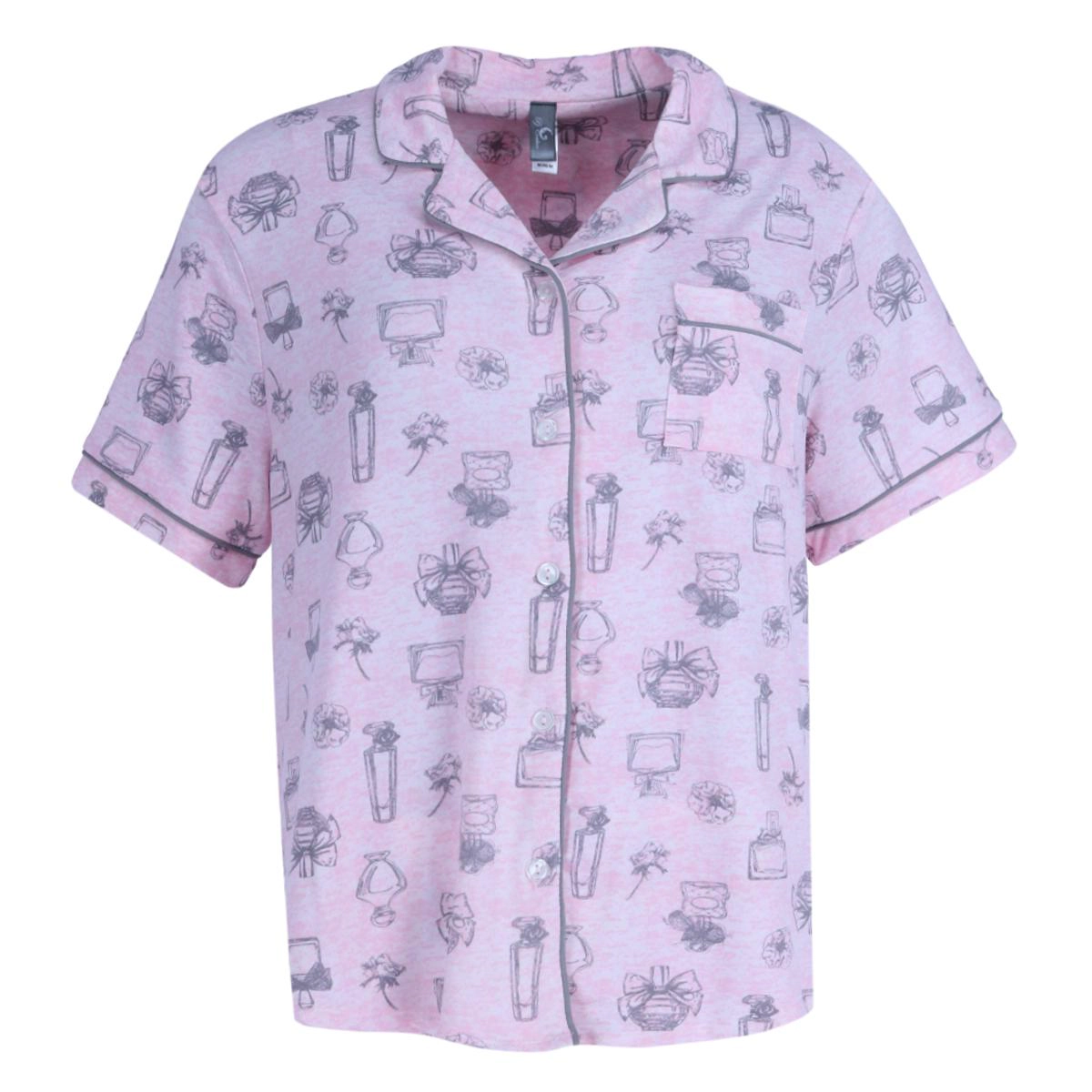 PJ Couture Women's Button Down Notch Collar Short Sleeve Capri Set