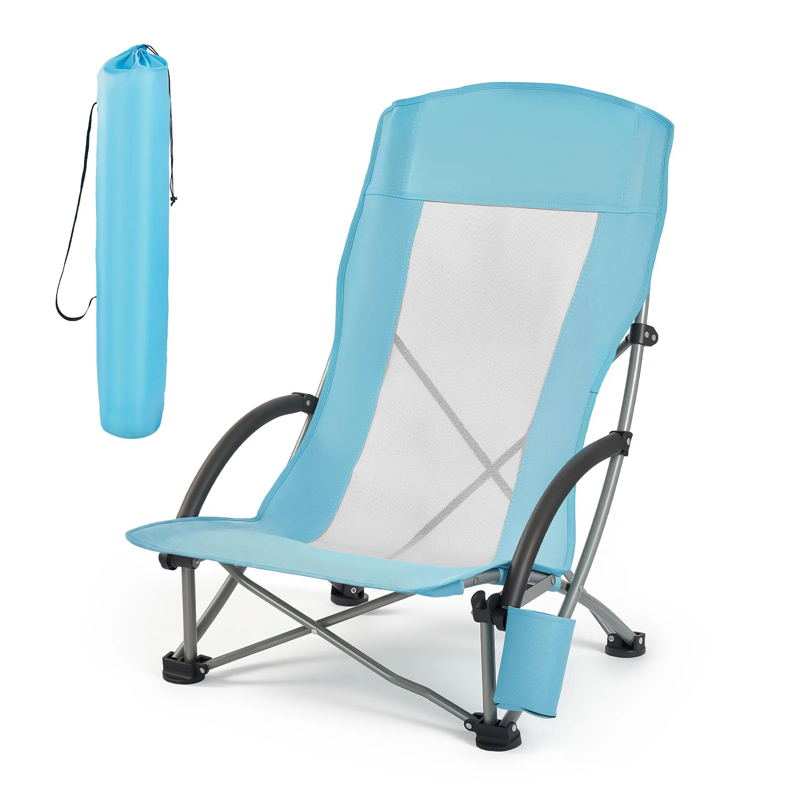 HONGGE Folding Beach Chair High Back Camping Chairs for Adults with Cup Pocket Mesh Back Carry Bag Portable Extra Wide
