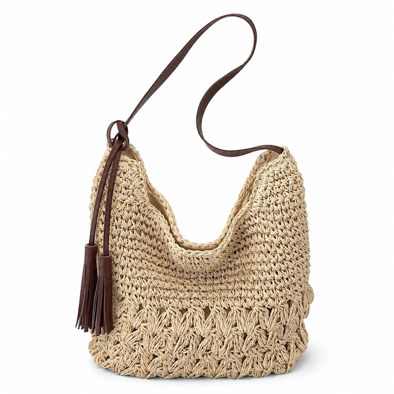 Alilang Women's Woven Hobo Shoulder Bag with Magnetic Closure and Slouchy Straw Style Texture, Khaki