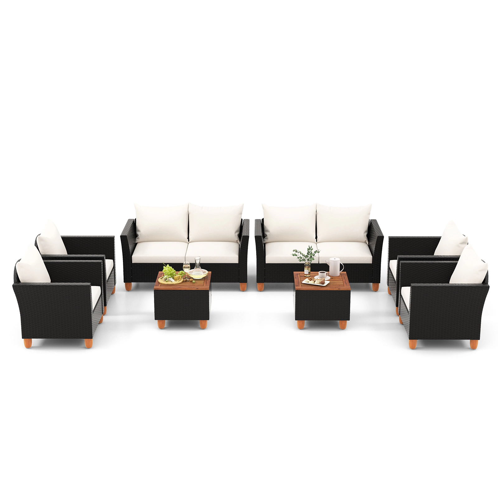 SUGIFT White Flip-Top Storage Coffee Table 4-Piece Outdoor Rattan Conversation Set