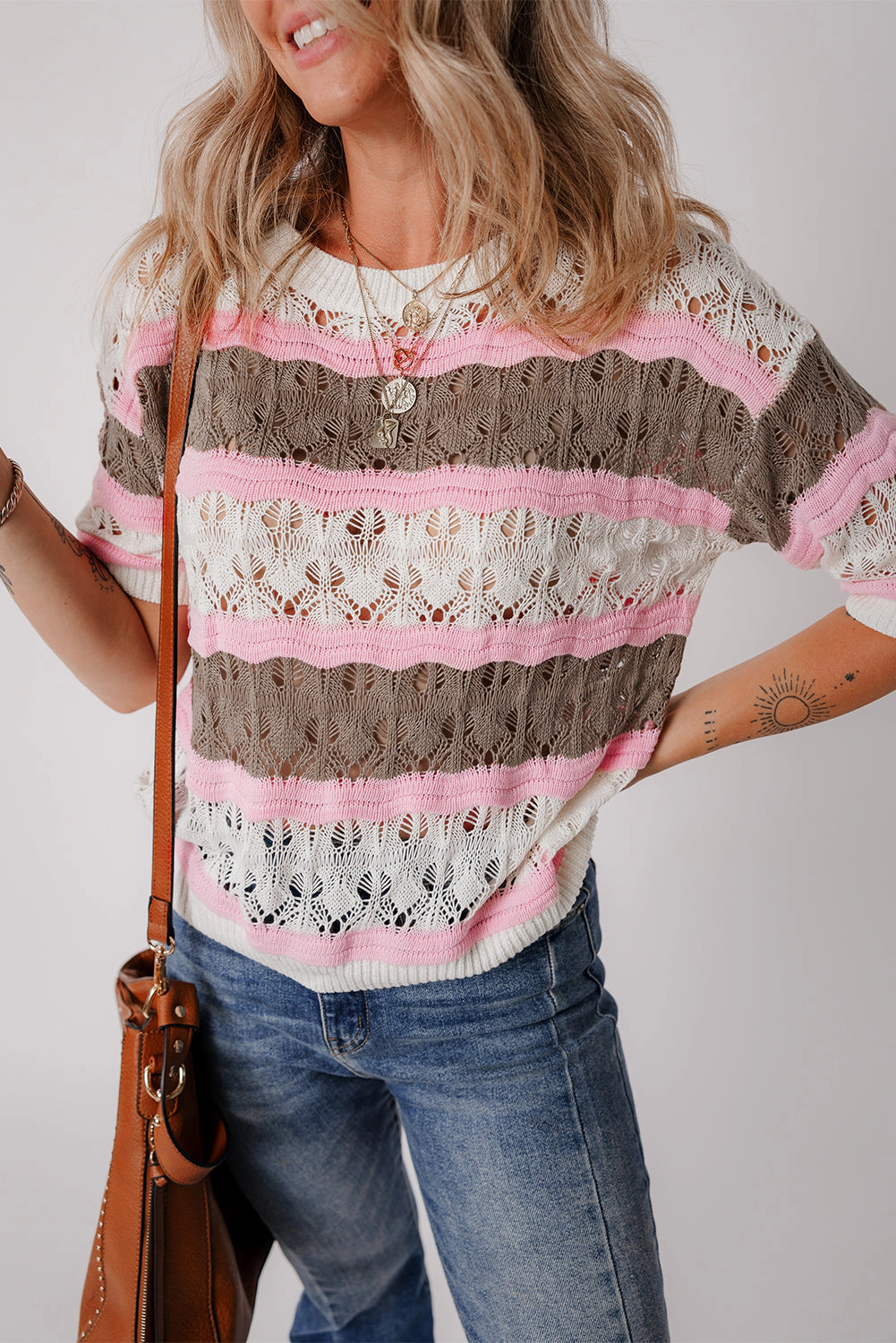 Threaded Pear Women's Leilani Crochet Half Sleeve Sweater