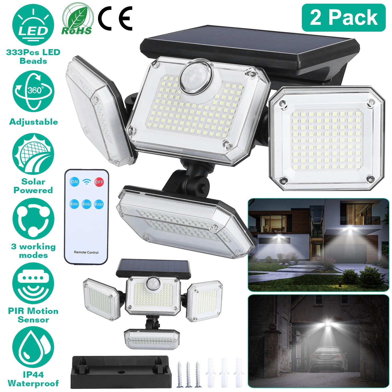 GBruno 2-Pack Solar Motion Sensor Wall Lights