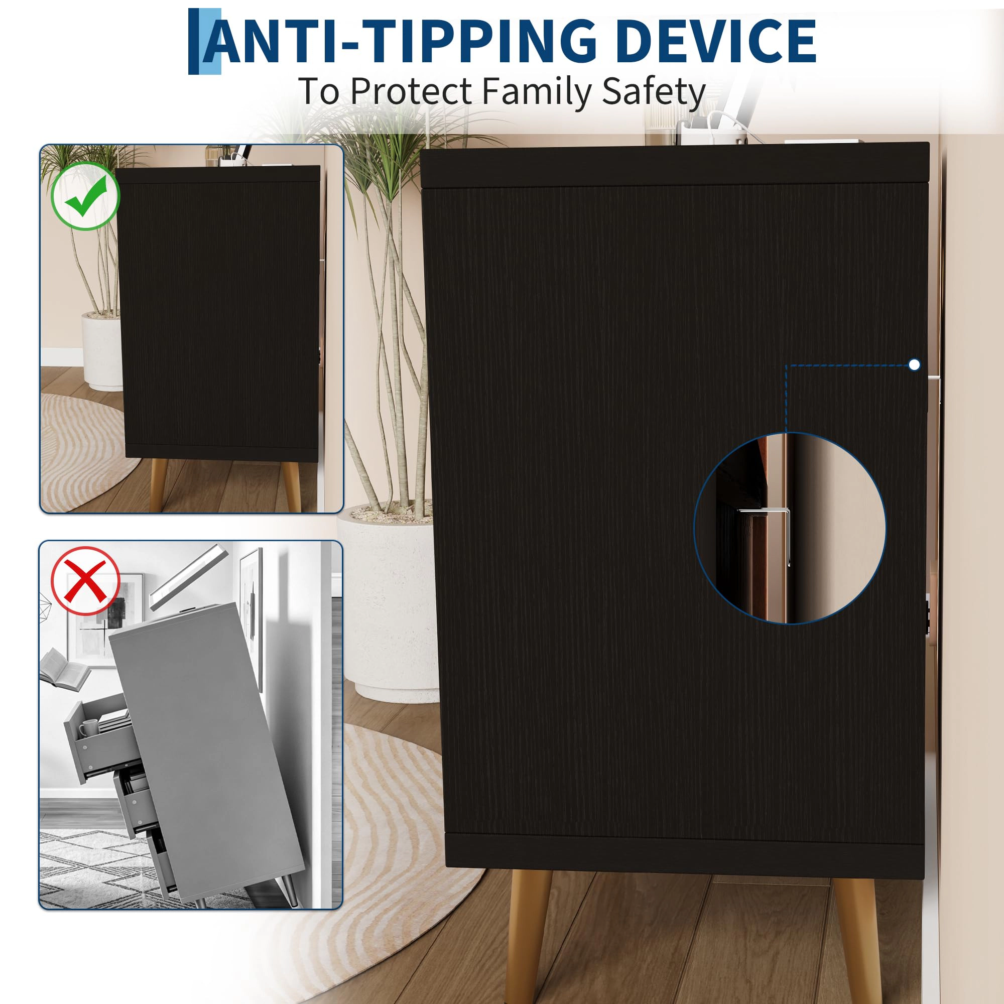 Nightstand with Charging Station and RGB LED Lights, 2-Drawer Fluted Bedside Table Open Shelf
