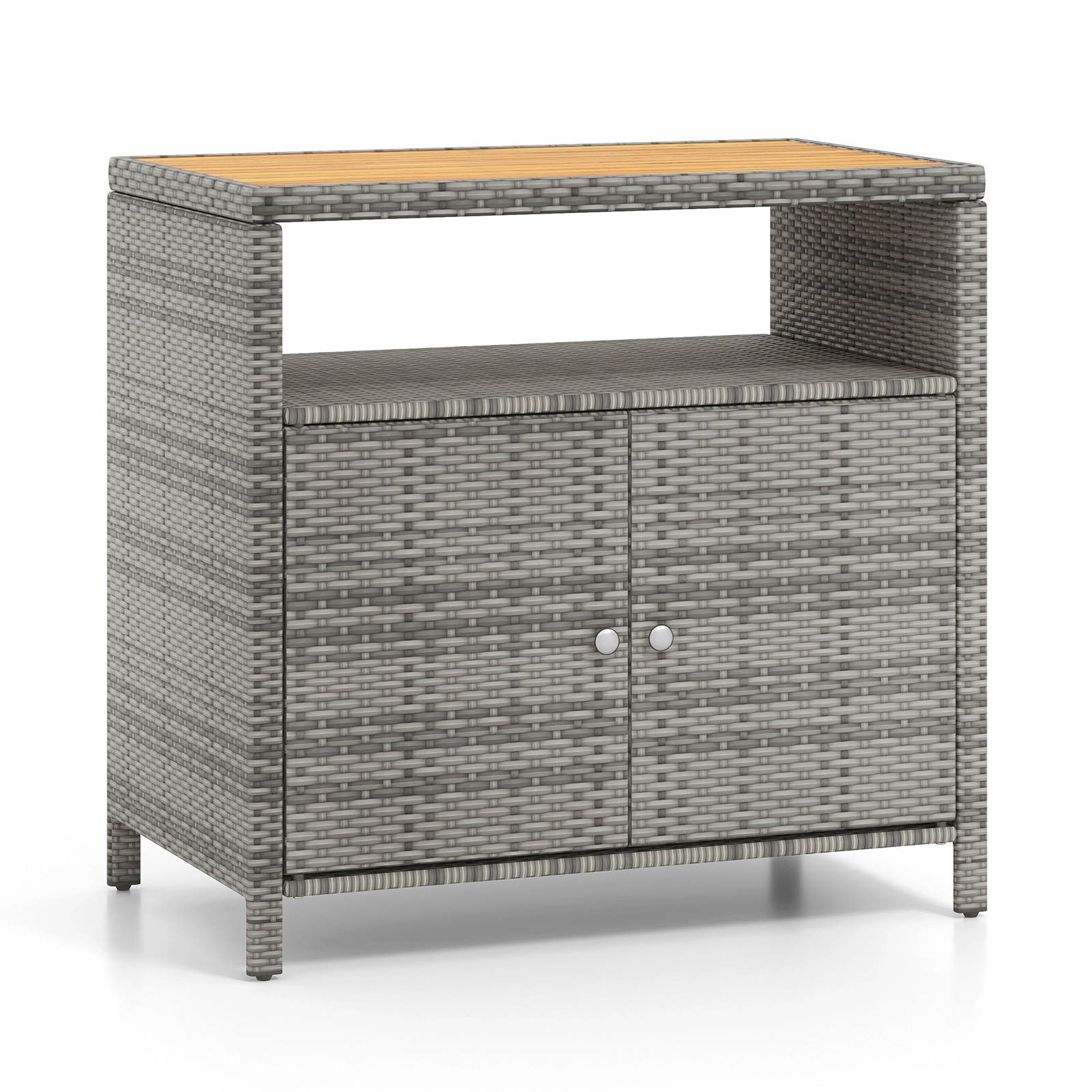 SUGIFT Storage Sideboard Cabinet with Acacia Wood Countertop 100-lb Top Capacity Black Natural Mixed Brown Mixed Gray