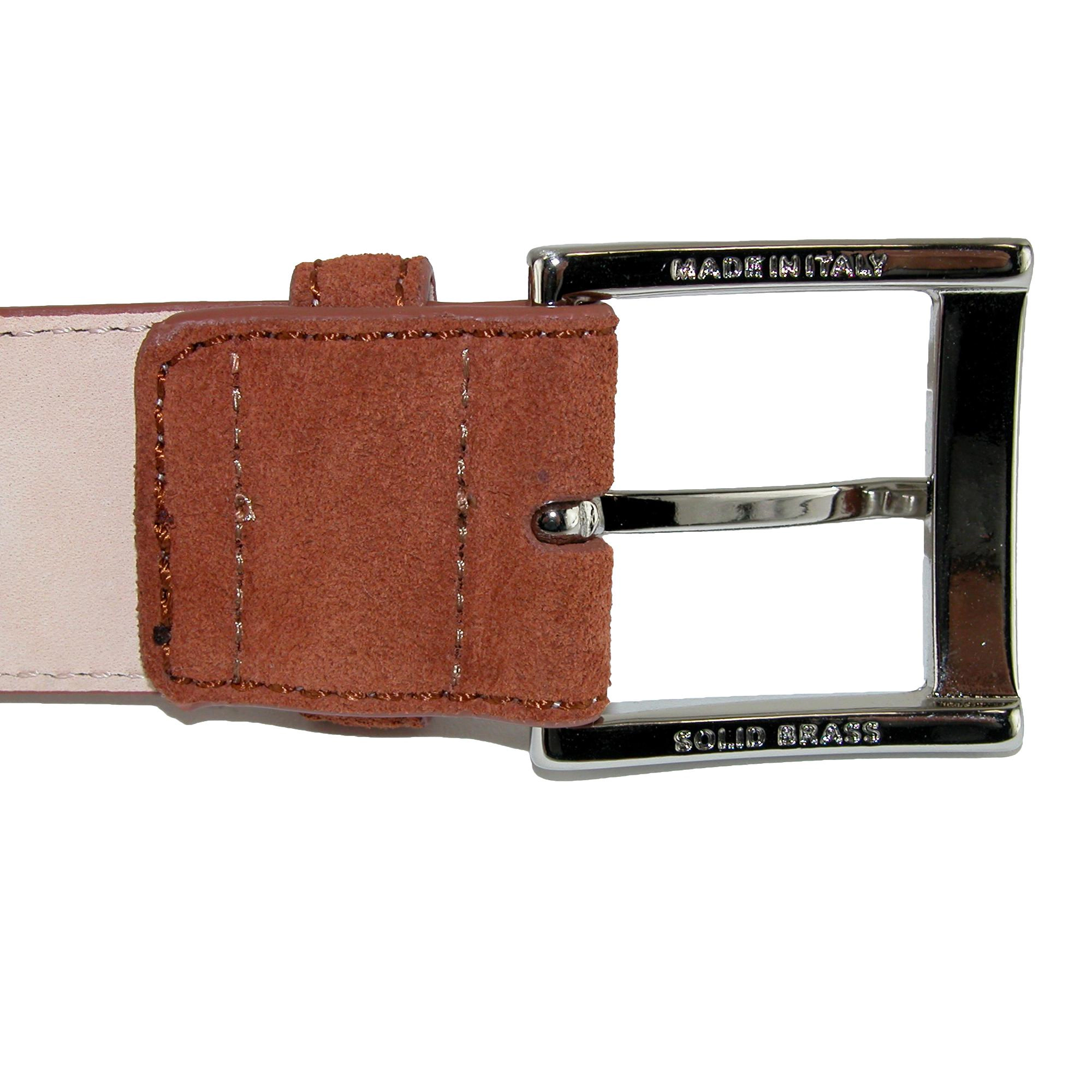 CrookhornDavis Men's Siena Suede Calfskin Dress Belt with Brass Buckle