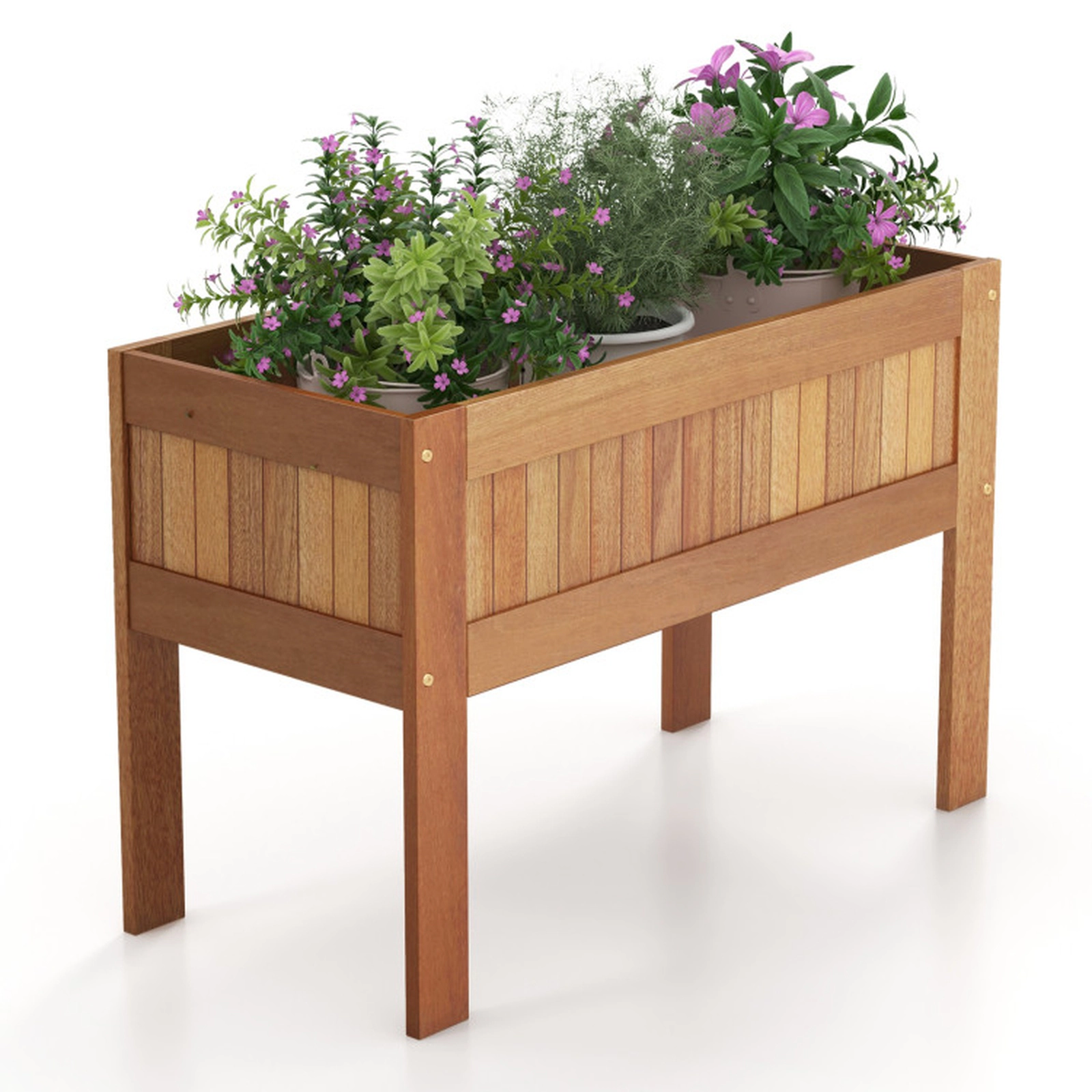 SUGIFT 35-in 2.7-cu ft 50-lb Capacity Solid Wood Elevated Raised Garden Bed with Legs and Slatted Bottom