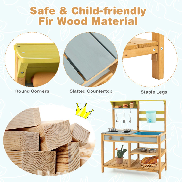 Hivvago Outdoor Kids Mud Kitchen with Faucet and Water Box