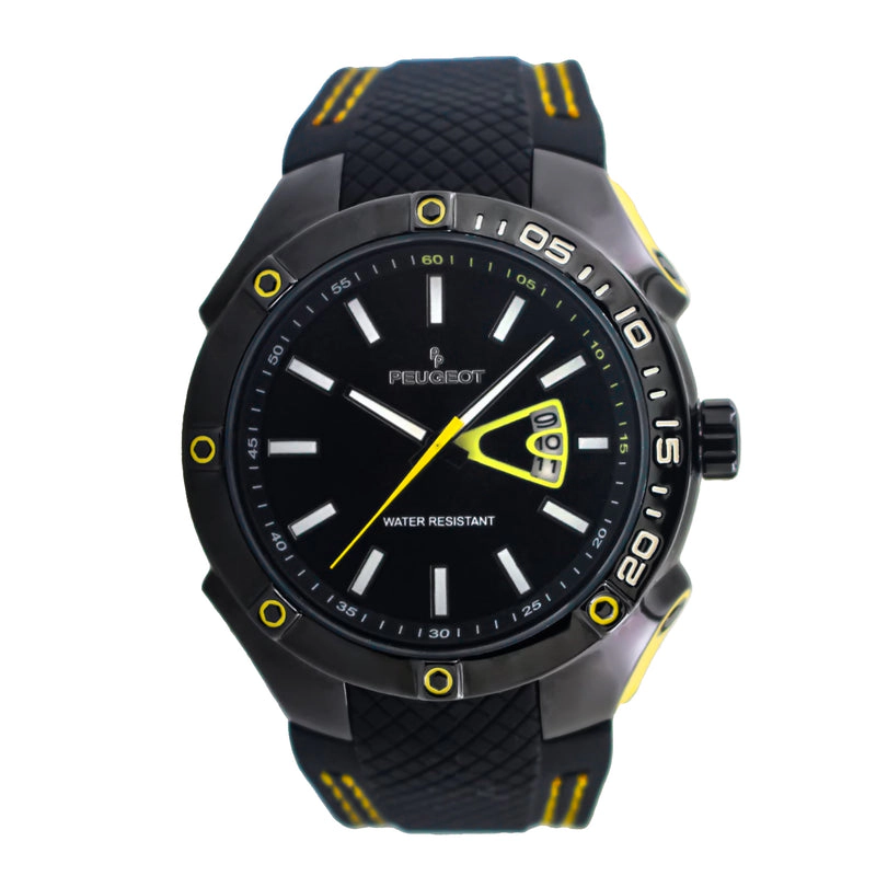 Peugeot Men's 44mm Yellow Sport Calendar Stitched Rubber Band Watch