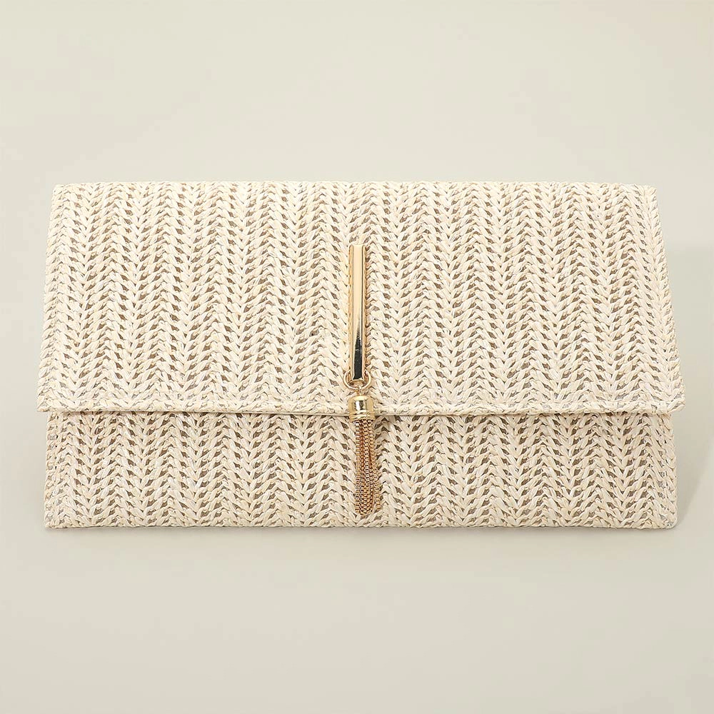 FASHNZFAB Raffia Woven Envelope Flat Clutch Crossbody Bag