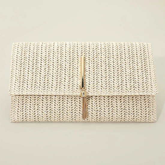 Fashnzfab Raffia Woven Envelope Flat Clutch Crossbody Bag