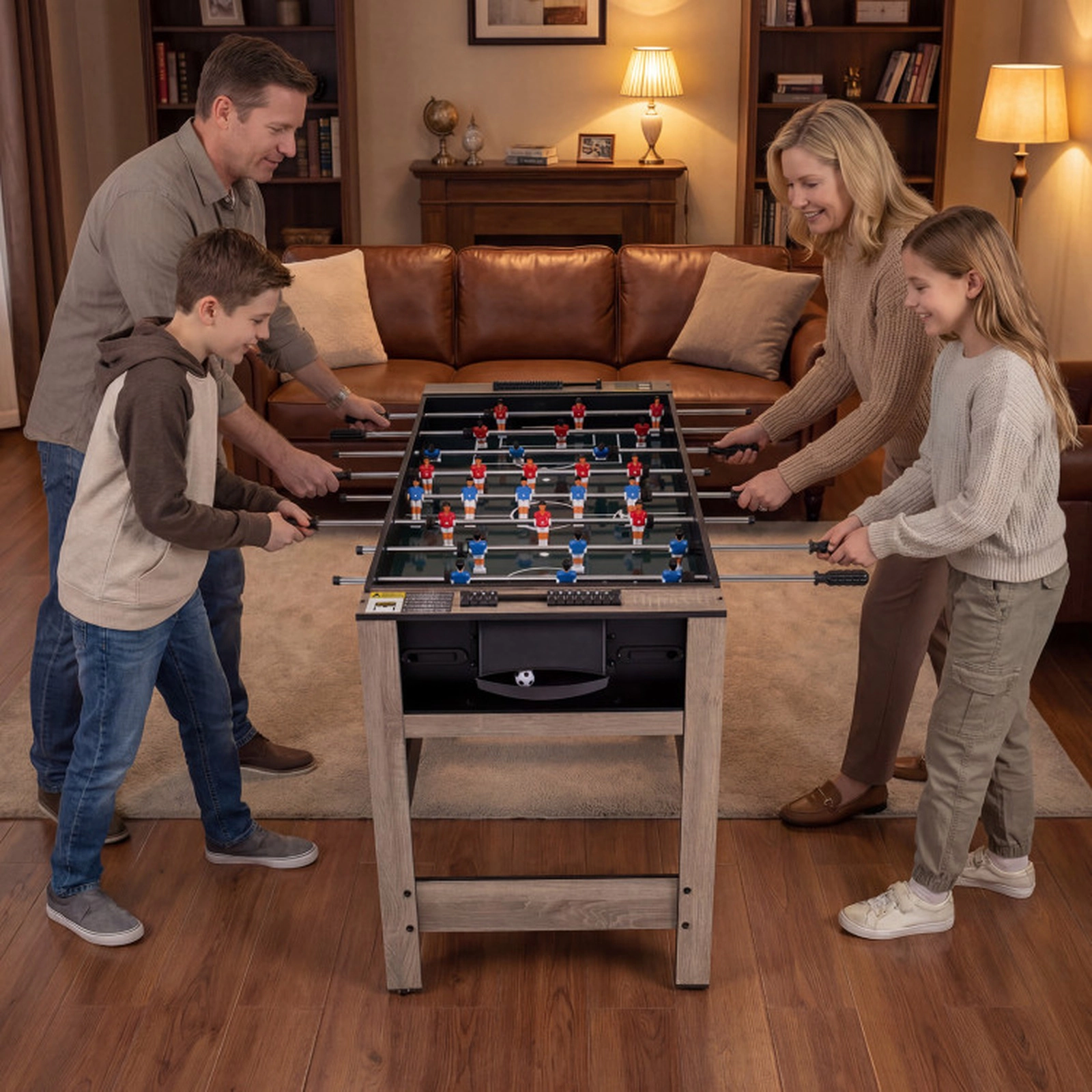SUGIFT Brown 2-in-1 Swivel Game Table with Foosball and Velvet Pool Surfaces 49-in W 24-in D 35-in H